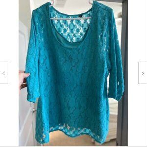 INC Women’s Teal Lace Top - Teal